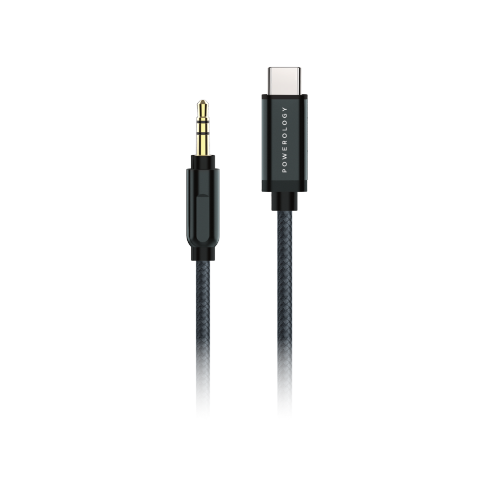 Powerology Aluminum Braided USB-C to 3.5mm AUX Cable 1.2m/4ft - Gray