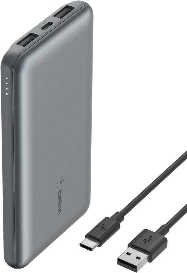 Belkin 10K Power Bank with USB-C 15W, dual USB-A,  Gray